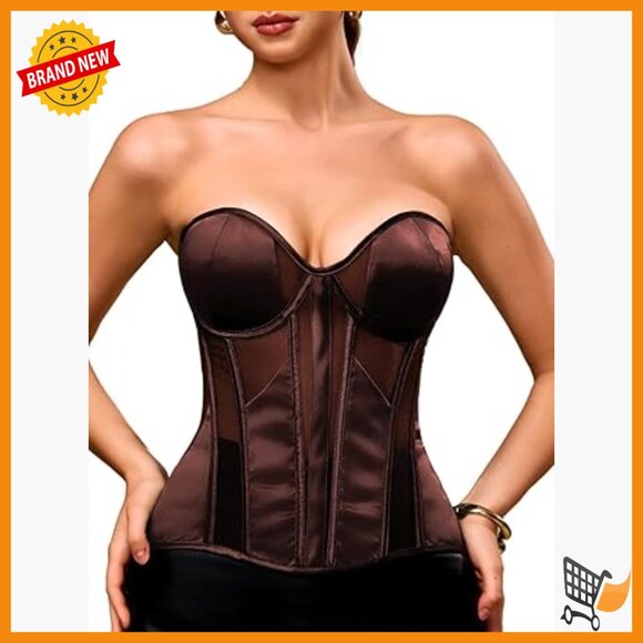 Satin Corset Top with Underwire Padded Boning Adjustable Lace Up Sizes 00-18